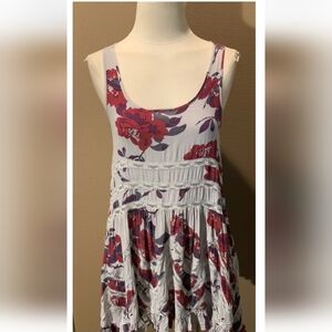 Intimately Free People Gray Floral Tunic Top Lace Trim Women's Size M